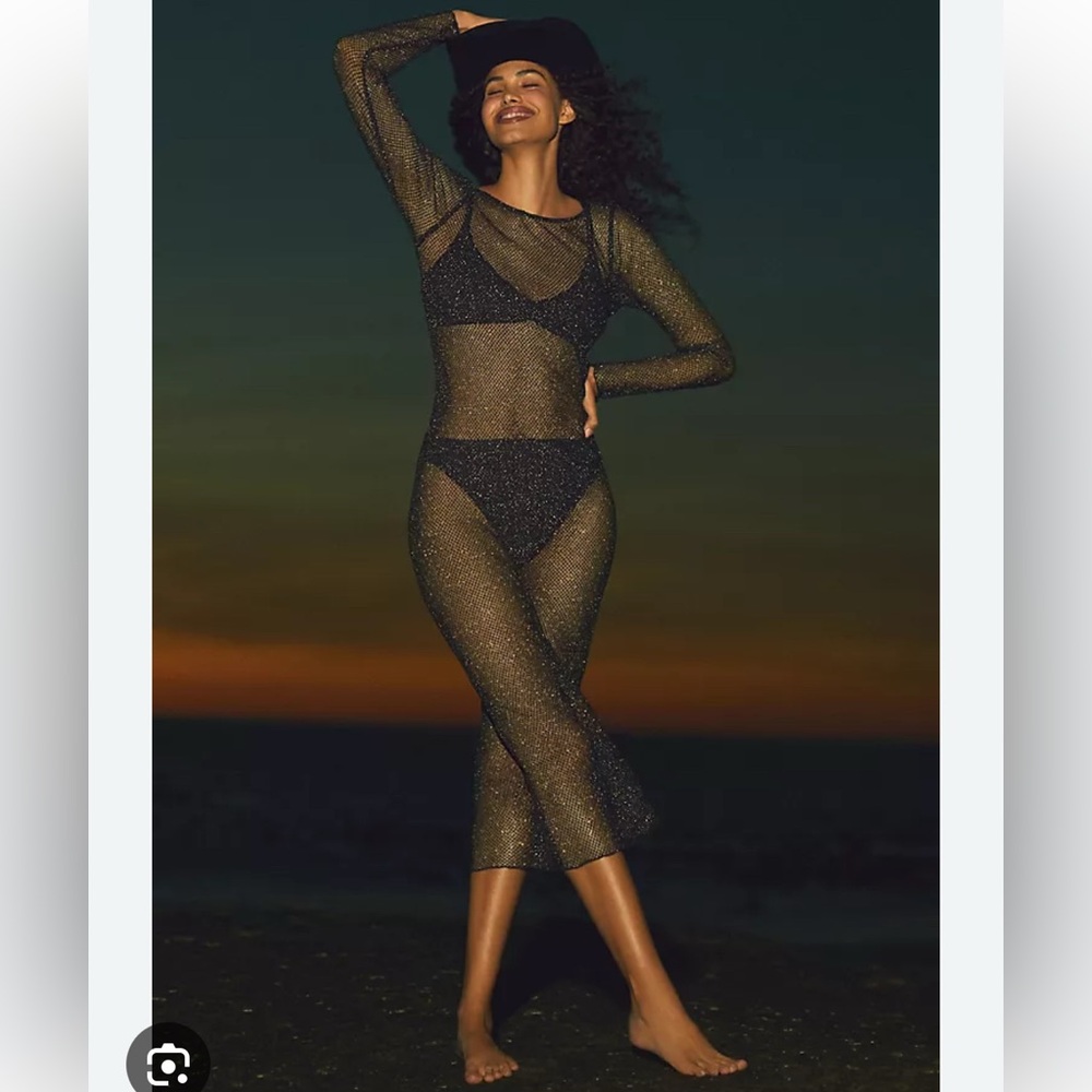 PQ Swim Rachel Sheer Shine Cover-Up Dress in Midnight NWT Revolve Anthropologie